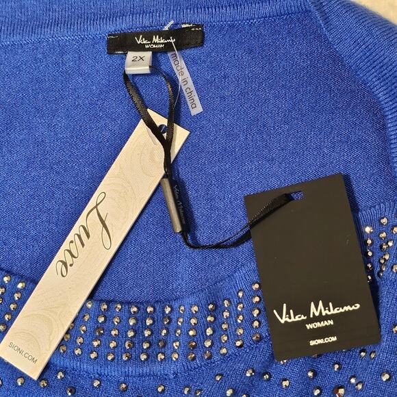 Vila Milano Blue Embellished Women's Sweater NWT Plus Size 2X - Picture 6 of 13